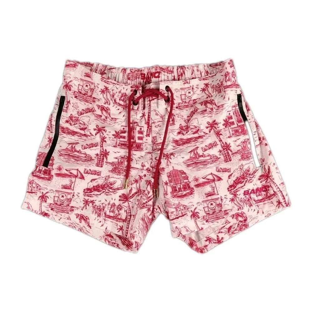 Bang Miami Clothes Swim Shorts Mens XS Red Lined Trunks Stretch Beach Print NWT - Picture 1 of 9